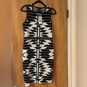 INC sleeveless Black and White Geometric Pattern Dress